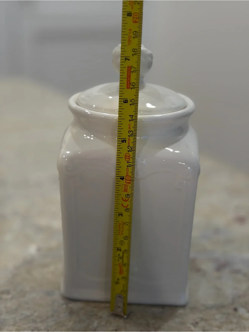 THL White Ceramic Tea Canister Jar with Lid Embossed Floral Kitchen Storage 7.5”